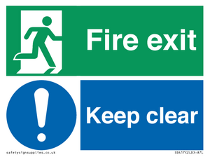 Fire exit Keep clear dual sign